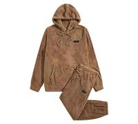 Generisch Fleece Schlafanzug Herren Winter Lang Pyjama Set 2-Teiliges Plüsch Hausanzug Hoodie und Hose Warm Bequem Nachtwäsche Weich Hautfreundlich Pyjamaset Outdoor Jogginganzug