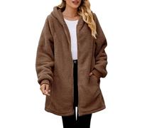 Generisch Fleecejacke Damen Teddyjacke Warm Elegant Kapuzenpullover Wintermantel Mit Reißverschluss Einfarbige Casual Mantel Oversized Hoodie Kapuzenjacke Lang Flauschige Winterjacke Taschen