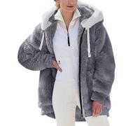 Generisch Fleecejacke Damen Winterjacke Damen Teddy Fleece Mantel Warm Gefüttert Kapuzenpullover Flauschig Plüschjacke Sweatshirt mit Kapuze und Taschen Reißverschluss Winterjacke Oversized