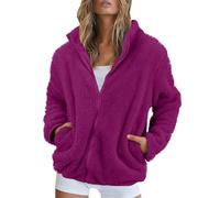 Generisch Fleecejacke Damen Winterjacke Wintermantel Herbst Winter Übergangsjacke Stehkragen Sweatjacke Plüschjacke Outdoorjacke Teddyfleece Jacke Mantel (2-Purple,M)