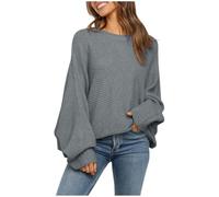 Generisch Fleecepullover Damen Herbst Dünn Casual Slim Fit Langarm Lockere Hollow Out Lose Grobstrick Geripptes Sweatshirt Langarmshirt Strickpullover Oberteile Pullover, Grey, XXL