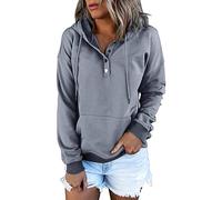 Generisch Fleecepullover Damen, Sportjacken Für Damen, Kapuzenpullover Oversize Knopfleiste Hoody Mit Kapuze Hoodie Oversized Pullover Langarm Herbst Winter Sweatshirt Oberteil Pulli