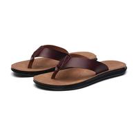 Generisch Flip Flops Herren Modische Leder Zehensandalen Klassische Komfort Hausschuhe Bequemer Fußgewölbeunterstützung Slipper Offene Zehen Sommerschuhe Für Strandpool