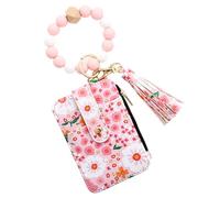 Generisch Flower Card Holder Wallet - ID Bag Floral Print Wallet Without Silicone Beads Bracelet Tassel, Small Faux Leather Wristlet Wallets Silicone Beads Bracelet ID Bag Purse