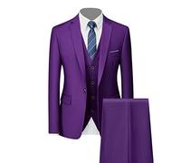 Generisch Formales 3 Teiliges Anzug Set für Herren Slim Fit Hochzeits Smoking mit 1 Knopf Revers Stilvolle Business Party Blazer Weste Hose (Violett,XXL)