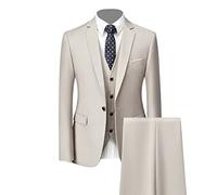 Generisch Formales 3 Teiliges Anzug Set für Herren Slim Fit Hochzeits Smoking mit 1 Knopf Revers Stilvolle Business Party Blazer Weste Hose (Aprikose,S)