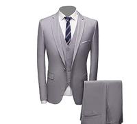 Generisch Formales 3 Teiliges Anzug Set für Herren Slim Fit Hochzeits Smoking mit 1 Knopf Revers Stilvolle Business Party Blazer Weste Hose (Hellgrau,5XL)
