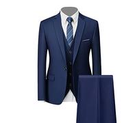 Generisch Formales 3 Teiliges Anzug Set für Herren Slim Fit Hochzeits Smoking mit 1 Knopf Revers Stilvolle Business Party Blazer Weste Hose (Dunkelblau,4XL)