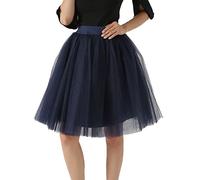 Generisch Frauen Tüllröcke Knielanger Langer Tutu für Erwachsene, geschichtet, kurzer Abschlussball, Party, Midirock (Navy, L)