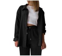 Generisch Freizeitanzug Damen Elegant Winter， Hosenanzug Damen Große Größen| Hausanzug Kuschelig Warm Jogginganzug Langarm Loungewear Mit Knöpfen Trainingsanzug Locker Homewear Bequeme Sweatanzug