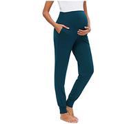 Generisch Freizeithose für Schwangere Casual Schwangerschaftshose Lang Bequem Umstandshosen Schwangerschaft Hose Mutterschaft Jogginghose Umstandsmode Hose Umstands Kleidung (#B2-Blue, L)