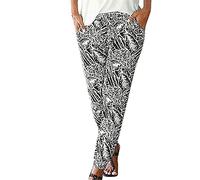 Generisch Freizeithose Leinenhose Damen Boho Leicht Sommerhose Gestreifte Blumen Strandhose Long Casual Trousers Joggpants Yogahose,Schwarz,XL
