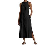 Generisch Freizeitkleid Damen Einfarbig Weite Passform Ärmelloses Kleid mit Rundhalsausschnitt für Alltag Sommer Bequemes Lockeres Freizeitkleid