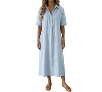 Generisch Freizeitkleid Damen Gerader Schnitt Polokragen Kurzarm Lockeres Kleid für Alltag Sommer Bequemes Leichtes Freizeitkleid