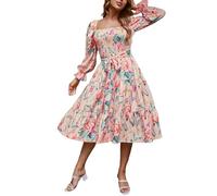 Generisch Freizeitkleid Damen Karreeausschnitt Glockenärmel Geraffte Taille Hohe Taille für Alltag Sommer Elegantes Bequemes Freizeitkleid