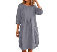 Generisch Freizeitkleid Damen Weite Passform Dreiviertelärmel Hauskleid mit Weichem Fließendem Stoff für Alltag Sommer Bequemes Lässiges Freizeitkleid