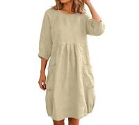 Generisch Freizeitkleid Damen Weite Passform Dreiviertelärmel Hauskleid mit Weichem Fließendem Stoff für Alltag Sommer Bequemes Lässiges Freizeitkleid