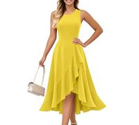 Generisch Frühlingskleider Für Damen 20er Jahre Kleid Langarm Einfarbig Westenkleid Flapper Kleid 20er Jahre Wickelkleid Elegant Lange Pulloverkleid Freizeit Kleidung gelb L