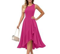 Generisch Frühlingskleider Für Damen Party Outfit Damen Langarm Freizeit Wickelkleid Flapper Kleid 20er Jahre Pulloverkleid Elegant Rundhalsausschnitt Westenkleid Einfarbig Kleidung pink M