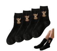Generisch Fuzzy Socks For Women - 1 Pair Warm Non-slip Cow Pattern Footwear, Soft Plush Sock For Winter, Gripper Bottom House Shoes | Novelty Gift F́or Christmas, Birthday, Home, Bedroom