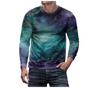 Generisch Galaxy T-shirts für Herren, Tshirt Herren Weltraum Galaxie Motiv T-shirts 3D Bedrucken Langarm Rundhals Universum Sonnensystem Planeten T Shirt Männer Casual Weltall Langarmshirt T-Shirt