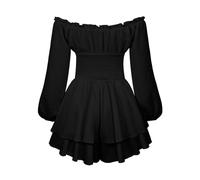 Generisch Gebauschtes Rüschenkleid mit integrierten Shorts, schulterfrei, Stufenkleid aus Chiffon, Freizeitkleid