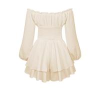 Generisch Gebauschtes Rüschenkleid mit integrierten Shorts, schulterfrei, Stufenkleid aus Chiffon, Freizeitkleid
