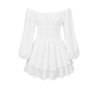 Generisch Gebauschtes Rüschenkleid mit integrierten Shorts, schulterfrei, Stufenkleid aus Chiffon, Freizeitkleid