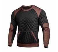 Generisch Gemustertes, strukturiertes Strick-Sweatshirt, langärmelig, Rundhalsausschnitt, lässiger Pullover für Herbst und Winter. (Black, L)