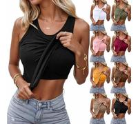 Generisch Geripptes Tanktop Mit Integriertem BH Unterhemd Damen BH-Hemd Ohne Bügel Breiter Riemen Camisole Basic Racerback Tank Tops Yoga Sport Underwear Tanktops Stretch eng Top Slim Fit Shirts
