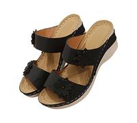 Generisch Geschlossene Sandalen Damen Orthopädische Frauen Sandalen Mode Mesh Atmungsaktiv Neues Muster Bequeme Dicke Sohle Flache Unterseite Rutschfeste Sport Schuhe Schwarz Damen Plateau Sandale