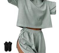 Generisch Geteiltes kurzes Pyjama-Set,weiches und verführerisches Pyjama-Set,Split Short Pajama Set,T-Shirt mit Rundhalsausschnitt und seitlich geteiltem kurzen Set