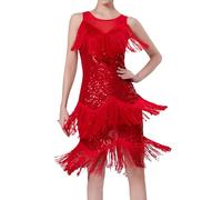Generisch Glitzer Oberteile Damen Gatsby Kleid 20er Jahre Kleid Vintage Retro Flapper Gatsby Glitzer Pailletten Fransenkleid Hochzeit Party Charleston Kostüm Spaghettiträger Sexy Minikleid