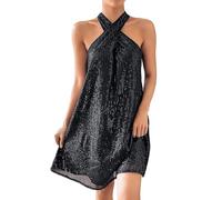 Generisch Glitzerkleid Damen Elegante Neckholder Kleider Party Outfit Festliche Minikleid Glitzer Festlich Party Cocktailkleid Paillettenkleid Elegant Abendkleider Sexy Kleid Z2 Schwarz 3XL