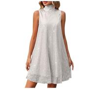 Generisch Glitzerkleid Damen Kurz Ärmellos Rollkragen Pailettenkleider Glitzer Kleid Abendkleider Festlich Pailletten Swing A Linie Kleid Paillettenkleid Damen Kurz Cocktailkleid Partykleid Minikleid