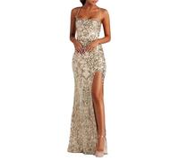 Generisch Glitzerkleid Damen Lang Schulterfrei Paillettenkleid Rückenfrei Glitzer Kleid Abendkleider mit Schlitz Festlich Pailletten Maxikleid Pailettenkleider für Damen Lang Cocktailkleid Partykleid