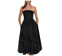 Generisch Glitzerkleid Damen Lang Trägerloses Bandeau Paillettenkleid Glitzer Kleid Abendkleider Festlich Pailletten Cocktailkleid Pailettenkleider für Damen Lang Schwarz Partykleid Maxikleid