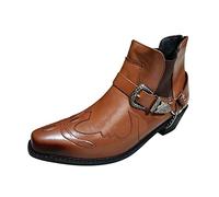 Generisch Gothic Schuhe Herren, Mittelalter Schuhe Herren Medieval Distressed Biker Boots Gothic Renaissance Motorrad Stiefel Cosplay Motorradstiefel Kampf Vintage Cowboystiefel Kleidung, Yellow, 44