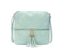 Generisch Großraum Messenger Bag Einfarbig Verstellbarer Gurt Doppelter Reißverschluss Vielseitige Umhängetasche Mit Dekorativer Quaste (Sky Blue, One Size)