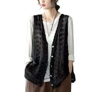 Generisch Häkelweste für Damen, Ärmelloses Kurzes Spitzen Cardigan Oberteil mit Taschen, Leichtes Häkel Bolero Shrug Überzug, Tanktop, Weste, Schwarz, S