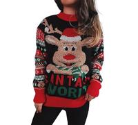 Generisch Hässliche Weihnachtspullover Für Damen, Rundhalsausschnitt, Niedliche Weihnachtspullover Mit Flauschigem Rentier-Motiv, Lockerer Strickpullover, Festliche Weihnachtskleidung, Rot, Größe S