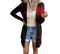 Generisch Halloween Cardigan Damen Lang Blutig Strickjacke Damen Langarm Horror Blutige Jacke Damen Dünn V Ausschnitt Halloween Kostüm Damen Long Cardigan mit Knöpfen Damencardigan Mantel Winter