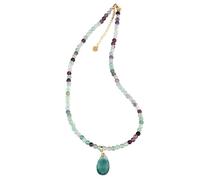 Generisch Halsketten Aus Natursteinperlen Für Damen Und Herren, Handgefertigt, Mit Heilkristall-Strang, Choker-Halskette, Tropfenförmiger Edelsteinanhänger, Böhmischer Schmuck, Geschenkidee, Fluorit