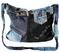 Generisch Handmade Boho Denim Upcycling Damen Jeans Handtasche Unikat Recycle Woman Bag Einzelstück Umhänge handgenähte Tasche Bohemian