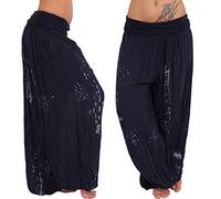 Generisch Haremshose Damen Sommer Lang Pumphose Aladinhose mit Taschen Pluderhose zum Tanzen & Chillen Boho Print Sommerhose Damen Leicht Harem-Stil Hosen Casual Loose Stoffhose Freizeithose