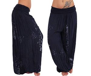 Generisch Haremshose Damen Sommer Lang Pumphose Aladinhose mit Taschen Pluderhose zum Tanzen & Chillen Boho Print Sommerhose Damen Leicht Harem-Stil Hosen Casual Loose Stoffhose Freizeithose