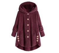 Generisch Hausanzug Damen Teddy Plüsch Loungewear mit Kapuze und Tasche Wintermantel Lang Winterjacke Teddyjacke Fleecejacke Vordere Leistentaschen 5XL