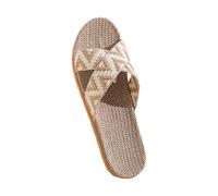 Generisch Hausschuhe Damen Boho Cross Strap Leinen Pantoffeln Atmungsaktive Gewebte Rattan Flat Slides rutschfeste Leise Indoor Home Schuhe Komfortable Flache Badelatsche