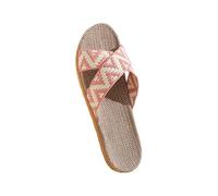 Generisch Hausschuhe Damen Boho Cross Strap Leinen Pantoffeln Atmungsaktive Gewebte Rattan Flat Slides rutschfeste Leise Indoor Home Schuhe Komfortable Flache Badelatsche