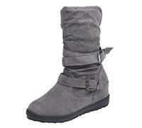 Generisch Hausschuhe Damen Herren Winter Warme mittlere runde Farbe Booties Schnalle flach Retro Keep Women Toe Solid Schuhe Strap Damenstiefel (Grey, 37)